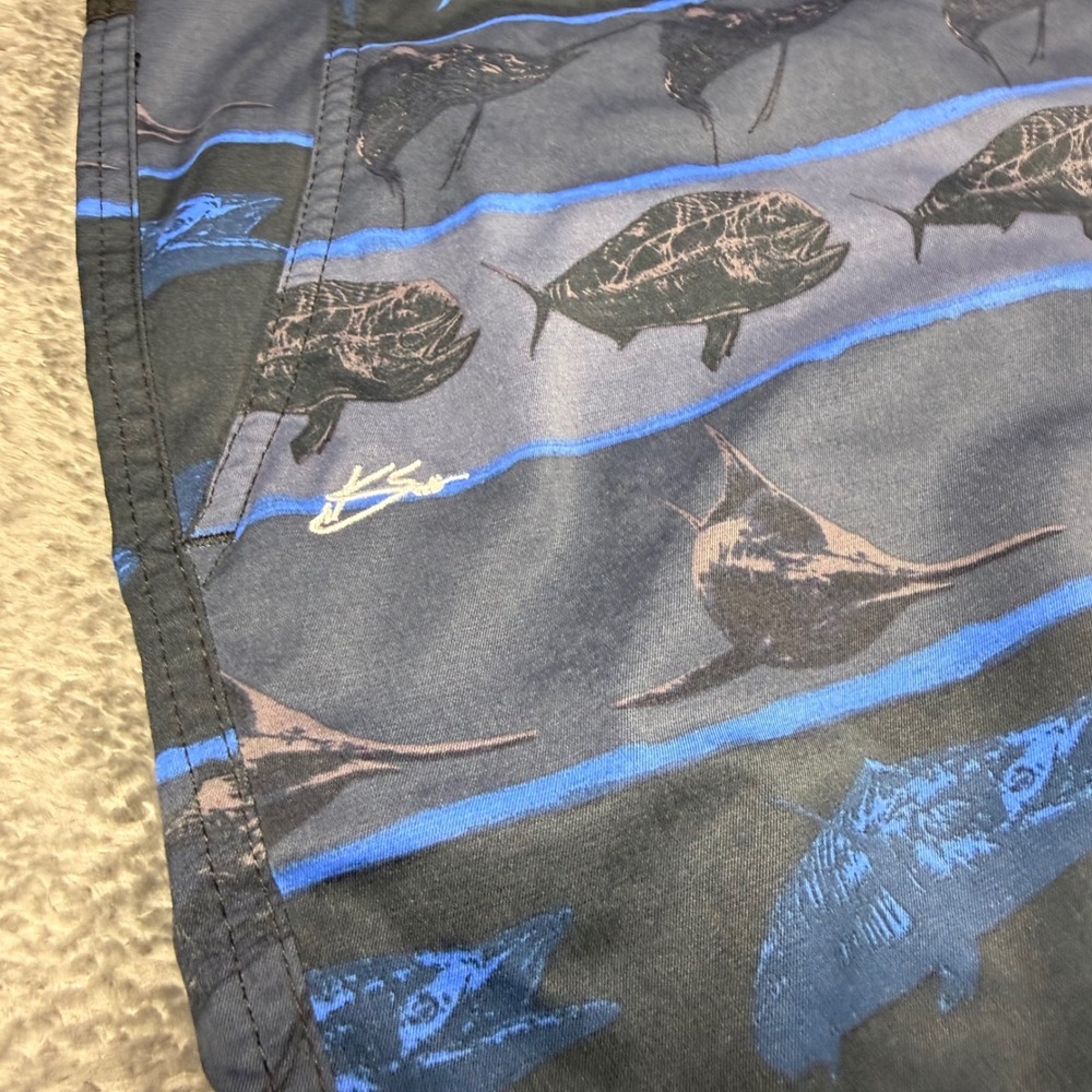 Huk Mens 42 Fishing Board Shorts Gray Blue Mahi Marlin Performance Cargo Pockets - Picture 3 of 8